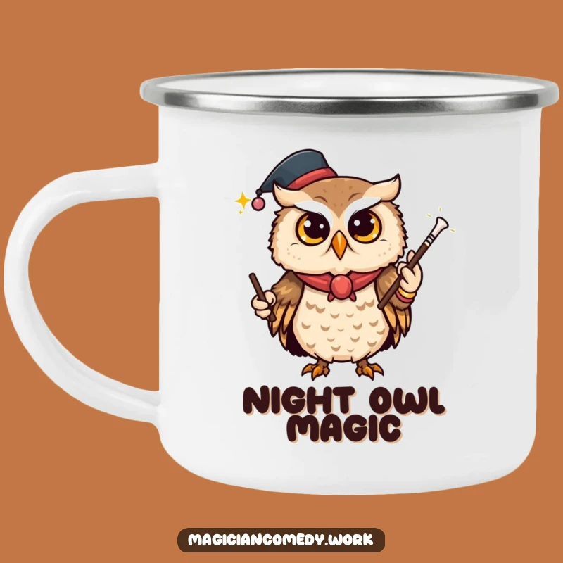Funny Owl Magician Camping Mug: Outdoor Mystery, Perfect Funny Gift