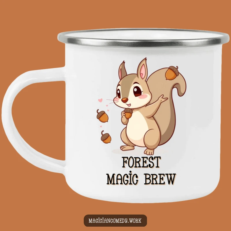 Funny Squirrel Magician Camping Mug: Rugged Acorn Magic, Great Outdoor Gift!