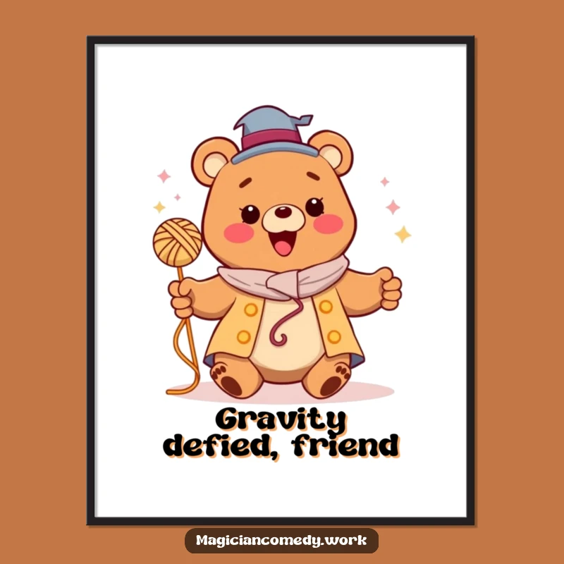 Funny Bear Magician Digital Art: Happy Yarn Print, Perfect Funny Gift