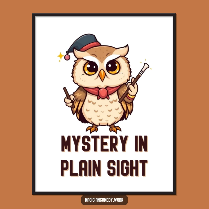 Funny Owl Magician Digital Art: Mysterious Wand Print, Perfect Funny Gift