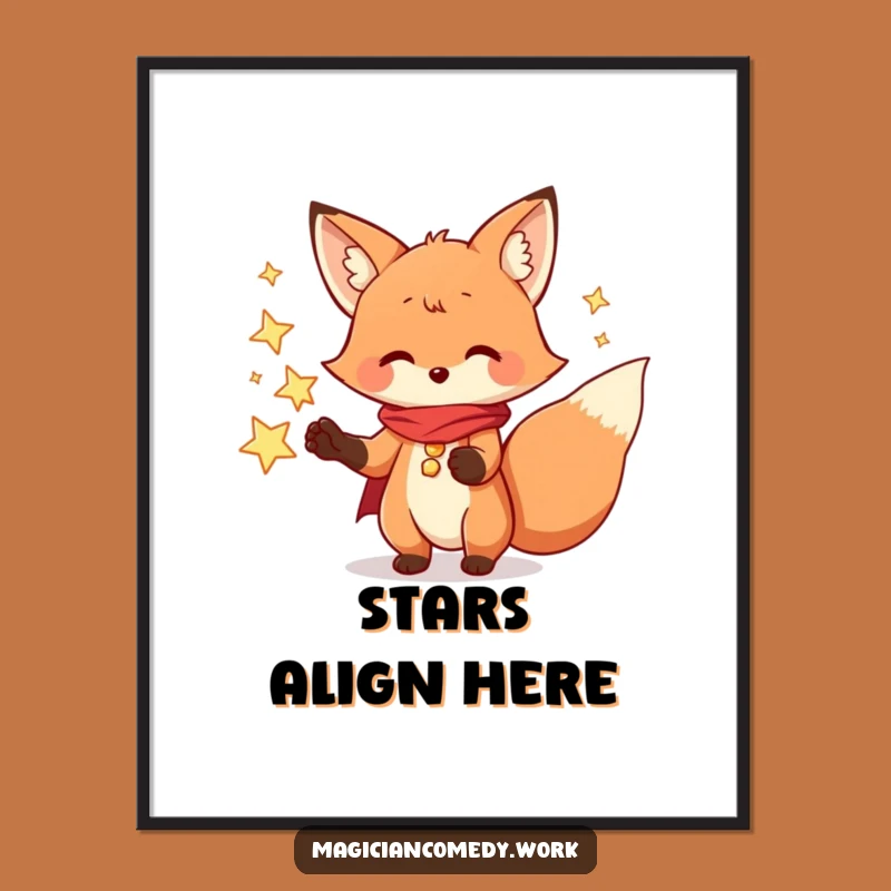 Funny Fox Magician Digital Art: Playful Stars Print, Perfect Funny Gift