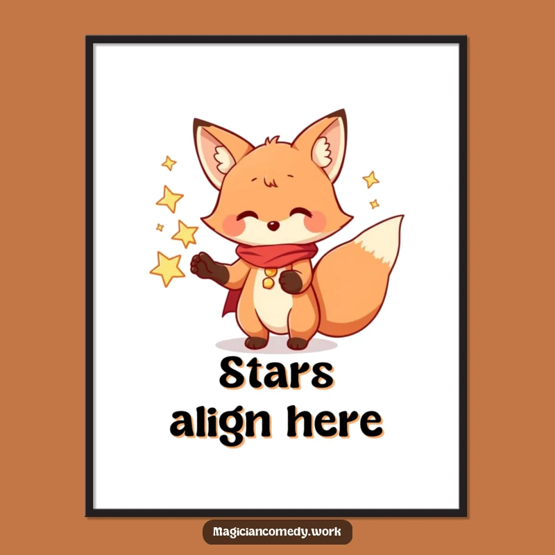 Funny Fox Magician Poster: Playful Star Art, Perfect Funny Gift