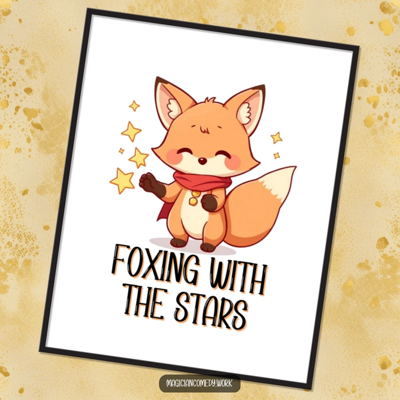 Funny Free Printable Wall Art: A playful fox magician conjures a cascade of shimmering stars from its paws.