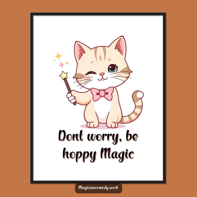 Funny Free Printable Wall Art: Cat Magician Vanishing Trick, Whimsical Downloadable Decor