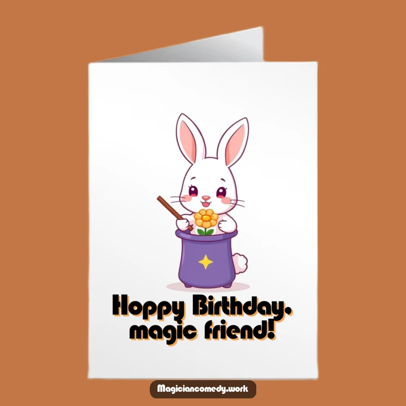 Free Printable Birthday Card: Rabbit Magician Flower Trick Funny Downloadable Gift for Him