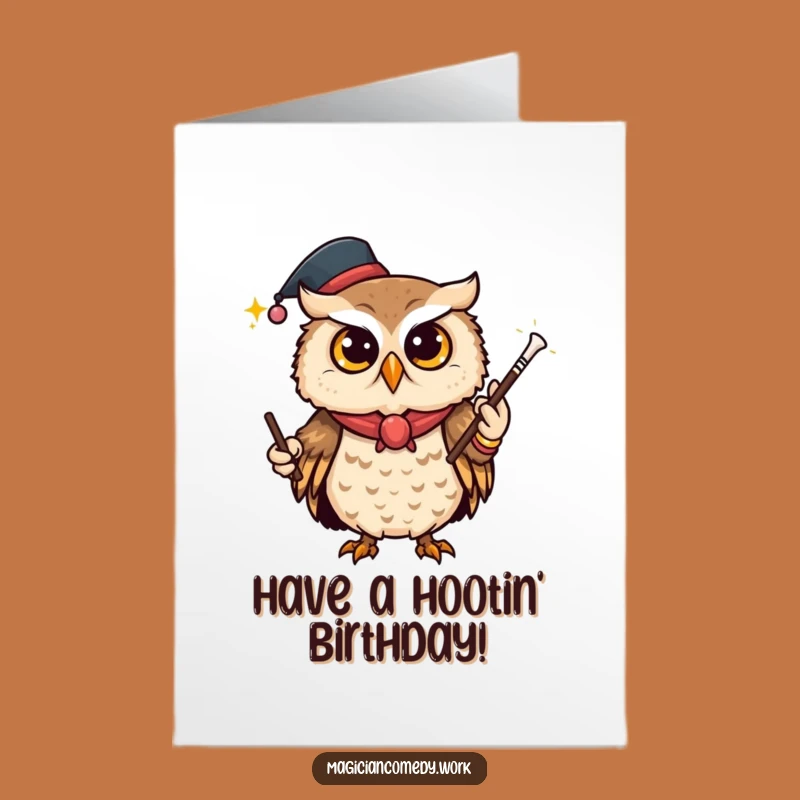 Free Printable Birthday Card: Owl Magician Wink Funny Downloadable Gift for Him