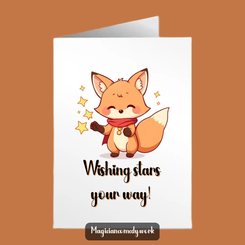 Free Printable Birthday Card: Fox Magician Stars Funny Downloadable Gift for Kids