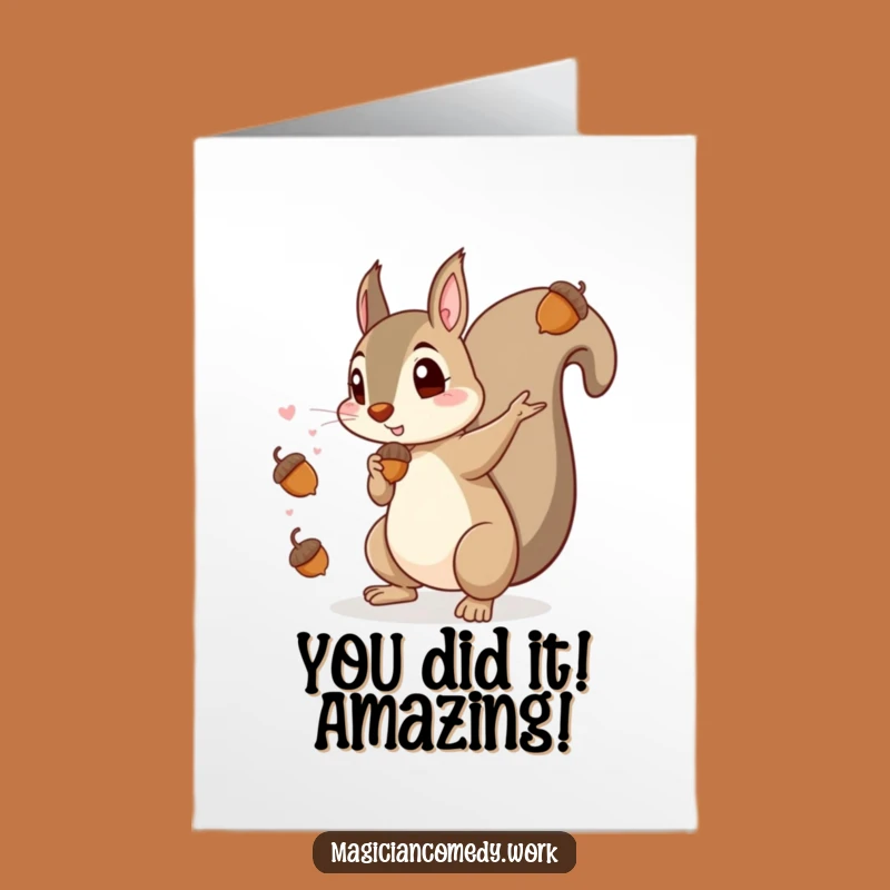 Free Printable Squirrel Magician Congrats Card - Whimsical Acorn Magic Downloadable Gift