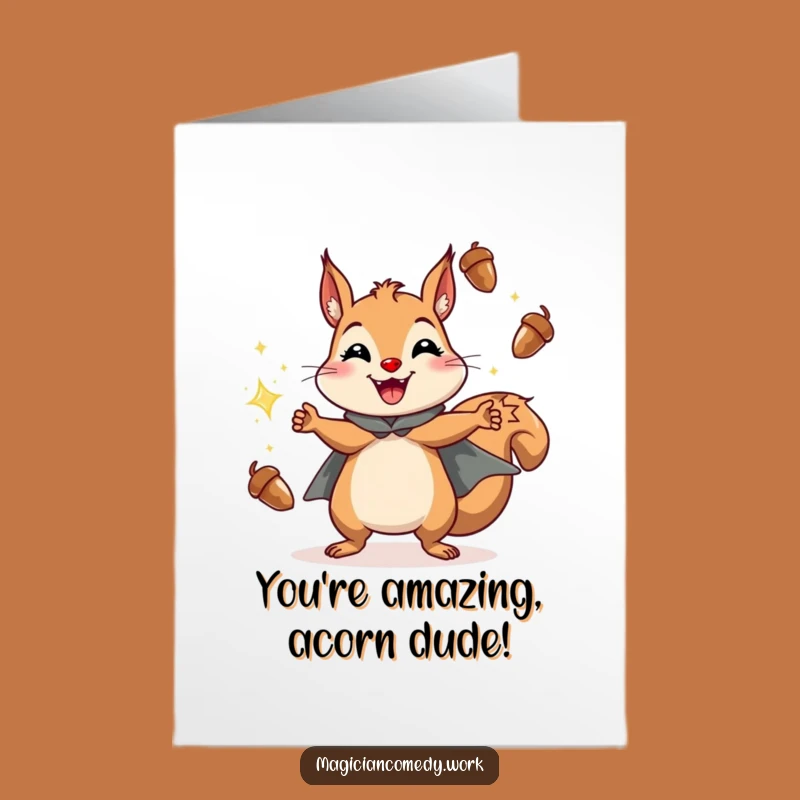 Free Printable Squirrel Congratulations Card: Juggling Acorns Super Win Downloadable Gift