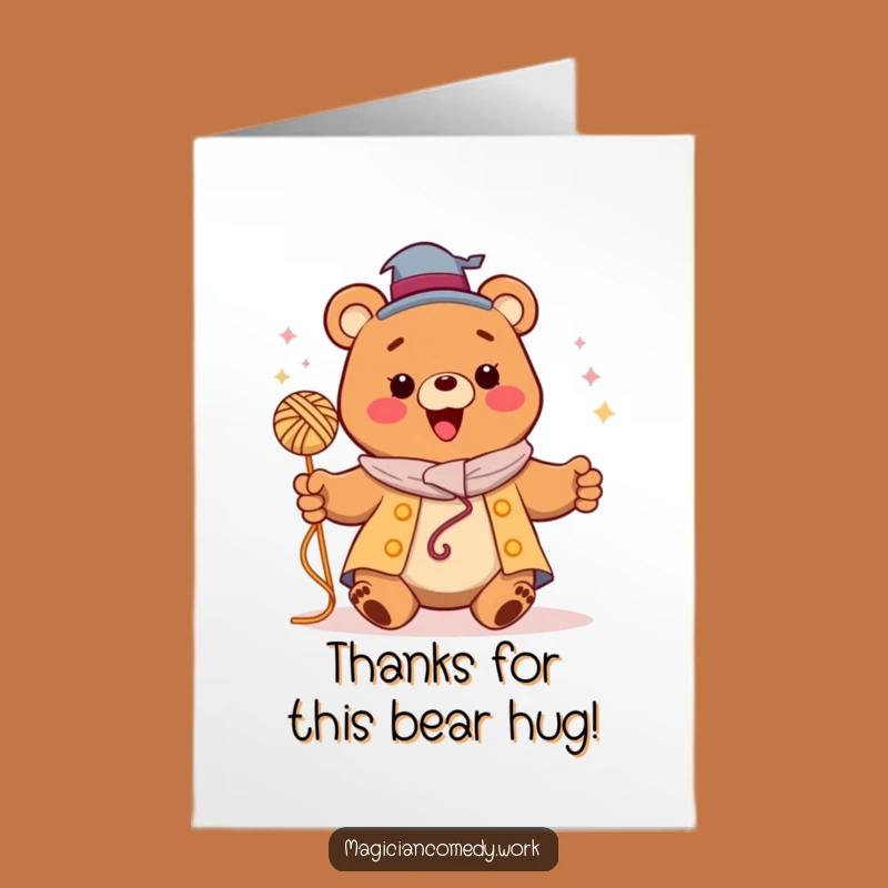 Free Printable Thank You Card: Bear Magician Yarn Gift Funny Downloadable