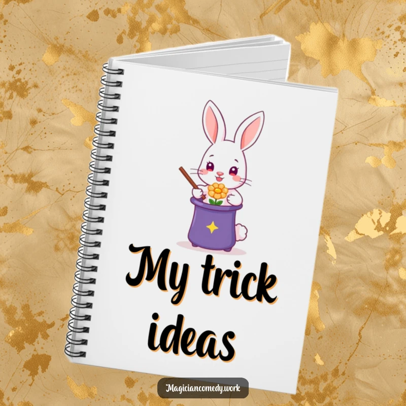 Funny rabbit magician notebook, a cute bunny conjuring a flower, ideal for writing magical ideas and notes.