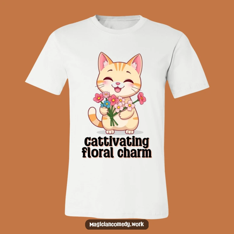 Funny Grinning Cat Flower T-Shirt: Cute Kitty Magic, Hilarious Tee Gift
